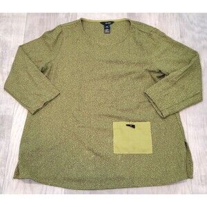 Ali Miles L Chartreuse Green Thick Knit Sweater Lagenlook Pocket Toggle Button